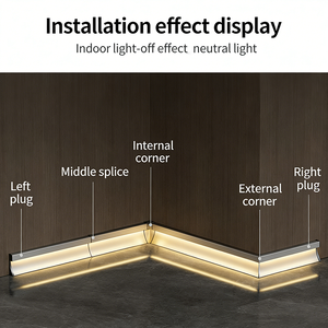Plinthe LED moderne de 5 cm en aluminium pour éclairage encastré, installation de plinthe murale pour salon - Product Image 3