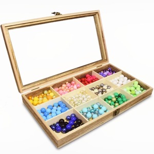 Boîte de rangement en bois à 12 compartiments, organisateur de bijoux en bois naturel avec couvercle en verre pour bracelets, figurines, emballages de boîtes mystères - Product Image 4