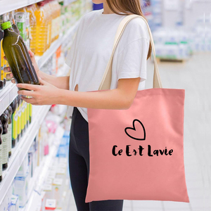 Borsa da donna con immagine alla fragola rosa alla moda pieghevole a lunga durata Shopping Bag con manico riutilizzabile realizzata in tela Cott - Product Image 3