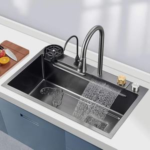 Évier de cuisine multifonction moderne en acier inoxydable avec cascade, robinet à tête de pulvérisation, Fregaderos De Cocina 7645 - Product Image 1