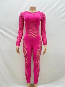 C2408 tinta unita a maniche lunghe a maniche lunghe tubino Sexy Slim Fit tuta in pizzo in maglia - Product Image 6