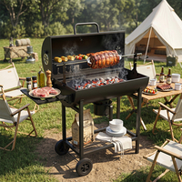 Kit de rôtissoire pour barbecue au charbon moderne certifié BSCI, fumoir à baril en acier épaissi de 2,0 mm, certifié CE ETL, chariot, vente en gros OEM