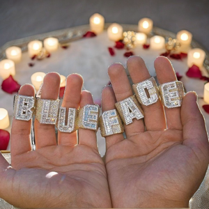 Moissanite Hip Hop <b>Initial</b> Unisex Women's Diamond <b>Ring</b> Brilliant Cut Prong Setting Iced Letter Cuban Eternity Band Trendy 925 - Product Image 2