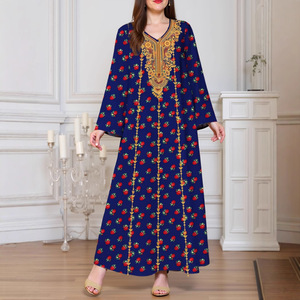 Vestido Estampado Zifeng OEM <span class=keywords><strong>de</strong></span> Oriente Medio y Sudeste Asiático, Cuello en V, Manga Larga, Holgado, Informal, <span class=keywords><strong>de</strong></span> Primavera, Poliéster, CE - Product Image 1