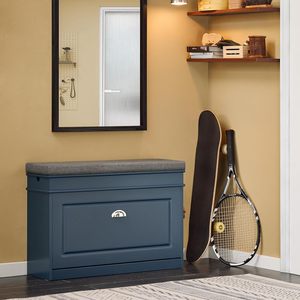 Blue 2-Tier Compact Shoe Storage Rack with Flip Drawer 150kg Load Capacity Narrow <strong>Bench</strong> Seat Cushion for <strong>Small</strong> Spaces <strong>Hallways</strong> - Product Image 2