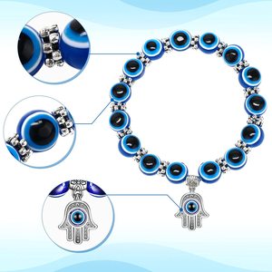 Bracciale con ciondolo in rilievo Fashion Evil Eye bulbo oculare blu <span class=keywords><strong>Hamza</strong></span> Stretch Hamsa Lucky Charm Bracelet - Product Image 5