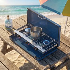 Réchaud de <span class=keywords><strong>camping</strong></span> pliable portable d'extérieur à <span class=keywords><strong>gaz</strong></span>, trois brûleurs, coupe-vent, style <span class=keywords><strong>Primus</strong></span>, en acier inoxydable, pour 3 à 5 personnes, design compact - Product Image 5