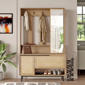 <span class=keywords><strong>Perchero</strong></span> de madera de ratán metálico de estilo moderno con tablero de partículas de <span class=keywords><strong>espejo</strong></span>, armario de pasillo para zapatos y bolsos para dormitorio y comedor - Product Image 1