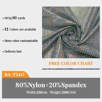Lots en stock de tissu élastique en polyamide et élasthanne, à paillettes holographiques brillantes et colorées, effet métallique, pour maillots de bain de performance