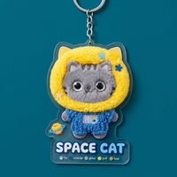 Porte-clés personnalisé en plastique Chat Spatial, Chaton Astronaute, avec fourrure chenille et acrylique, mini breloque de sac, cadeau personnalisé pour enfants