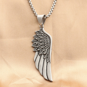 Stainless Steel Angel Wing Pendant For Men Punk Retro Style <b>Necklace</b> Fashion Jewelry - Product Image 2