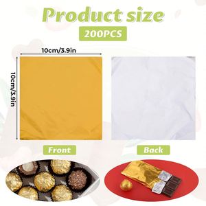 Lámina de Papel de Aluminio de Grado Alimenticio de 20x20cm, con Relieve Dorado, para Envolver Dulces y Chocolates, Suave, de 0.03cm de Grosor, para Regalos de Boda y Comida - Product Image 2