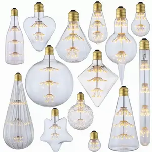 ST64 Amber Glass Firework Starry Bottle Decorative 3W Vintage Lamp Led E27 Edison Screw Dimmable Spiral Filament Bulb Lights