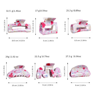 Pinces à cheveux créatives en forme de cœur coloré en plastique imprimé rose pour la Saint-Valentin, pinces à cheveux rhombiques de 10 cm - Product Image 3