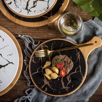 Assiette en porcelaine plats, assiette à Pizza et Snack, vaisselle nordique ronde en céramique marbre or