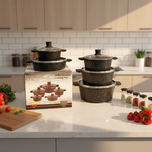 Ensemble de 10 ustensiles de cuisine en granit antiadhésifs, casseroles et poêles en métal, marmite composite pour cuisson à gaz à domicile - Product Image 2
