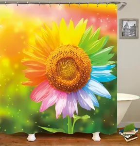 JA Sunflower Shower Curtain Farmhouse Country Yellow Floral Machine Washable Waterproof Fabric For Bathroom Bathtub With 12Hooks