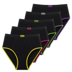 Culottes taille haute pour femmes, noir avec bordure violette, entrejambe en coton, tissu en nylon, collection Printemps 2025, couleur unie, sous-vêtements tricotés, grandes tailles - Product Image 3