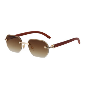 Nuevas Gafas de Sol Poligonales Europeas Americanas UV400 con Patillas de Madera, Protección Solar para Hombre y Mujer, Transparentes/Marrones, a la <span class=keywords><strong>Moda</strong></span> - Product Image 6