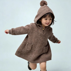 <span class=keywords><strong>Pull</strong></span> à capuche doux 100 % coton pour bébé avec pompon, tricoté texturé, poches plaquées, haut d'hiver pour tout-petit et nourrisson - Product Image 1