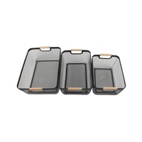 Panier en acier grillagé, grand panier organisateur de rangement en fil métallique, paniers de cuisine suspendus multifonctionnels avec poignée en bois