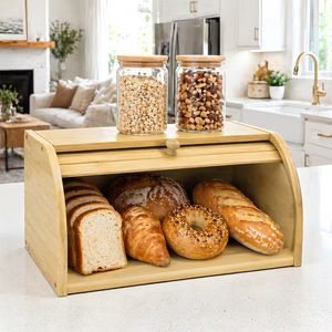 Caja de Pan de Bambú para Encimera de Cocina con Tapa Enrollable, Caja de Madera para Pan Casero, Bagels, Pasteles, Caja de Almacenamiento de Madera - Product Image 1