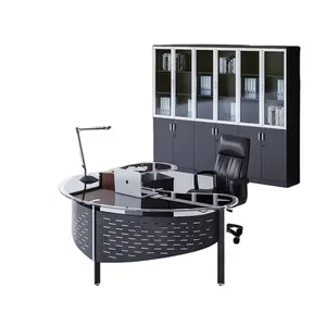 การออกแบบที่ทันสมัยโต๊ะทำงานสำนักงานผู้บริหารประธานเจ้านายโต๊ะกระจกนิรภัยโต๊ะคอมพิวเตอร์
