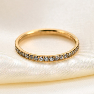 Bague unisexe en acier inoxydable 304, minimaliste, avec une seule rangée de zircons de 2 mm de large, bijou cadeau - Product Image 4