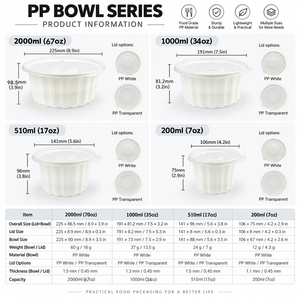 Contenants alimentaires jetables en plastique PP blanc de 67 oz, moulés sous blister, pour micro-ondes, avec couvercles, logo personnalisé, en carton, vente en gros - Product Image 5