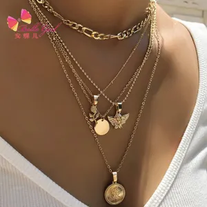 BELLEWORLD fashion gold plated Indian jewelry multi layer angel rose fine jewelry necklace set women jewelry accessories