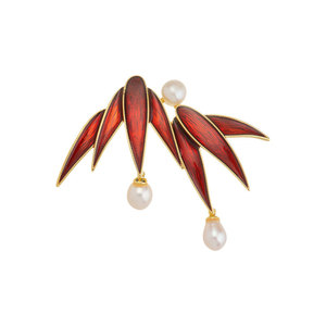 Traditional Chinese Style Bamboo Leaf Brooch With Freshwater Pearl Women's Fashion Accessory Party Jewelry Zinc Alloy Plant - Product Image 5