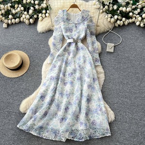 Robe en dentelle florale à manches longues et taille haute, style jeune et mignon, à prix compétitif pour filles - Product Image 2