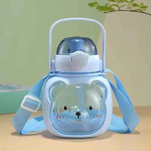 Cute Bear Kids Water Bottle With Strap Push Button Cap <b>Plastic</b> <b>Drinkware</b> For Travel Hiking Bpa Free - Product Image 3