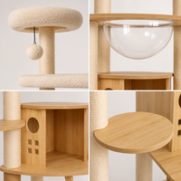 Arbre à chat moderne multi-niveaux N21 avec fenêtre panoramique, condo en bois massif, corde en sisal naturel, plateformes en peluche faciles à nettoyer, 136 cm