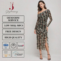 Robe midi en maille à une épaule Joydressing, imprimé floral à carreaux, froncée, à volants, fente latérale, prix d'usine