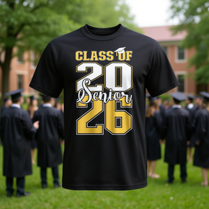 T-shirt de remise de diplôme pour la promotion 2026, design or et blanc, taille adulte unisexe - Product Image 3