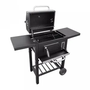 Outdoor Draagbare Kamp Picknick Houtskool Bbq Grill Tafel Trolley Roker Barbecue Grill Met Bijzettafel