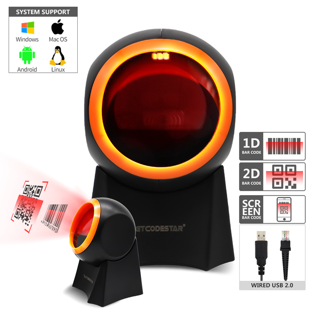 Xincode Factory Desktop 2D Wired OEM Barcode Scanner Scan Bar Code Qr Code USB Reader Gun Auto-sensing for Shop POS GT-8800G