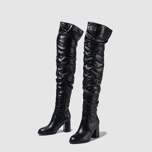Botas Largas de Piel Sintética con Volantes y Pliegues, Botas por Encima de la Rodilla, Tacón Alto y Grueso, Botas de Mujer para Otoño e Invierno, Tallas 35-42 - Product Image 3