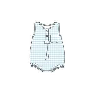 Combinaison sans manches pour bébé et enfant, motif bleu à carreaux, vente en gros, SR4235, ensemble pour garçon. - Product Image 2
