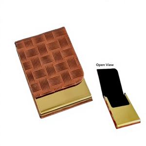 Porte-cartes de visite de luxe en acier PVD, design haut de gamme, similicuir, logo personnalisé, fait main, promotionnel Olivia High - Product Image 1