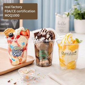 Gobelets en plastique de qualité alimentaire de 12 oz, jetables, transparents, en PET, pour boissons froides, avec couvercles, pour pouding, mousse, dessert, fête, restauration, entreprise - Product Image 1