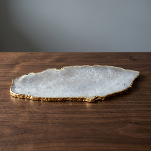 Bandeja de piedra de ágata de sal blanca, plato de borde dorado, artesanías de cristal Natural hechas a mano, venta al por mayor, plato para servir a granel, mascota de piedras preciosas - Product Image 2