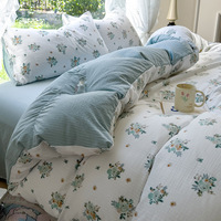 Parure de lit 4 pièces en microfibre imitation lin, douce pour la peau, avec housse de couette et taies d'oreiller, pliée, prix fabricant