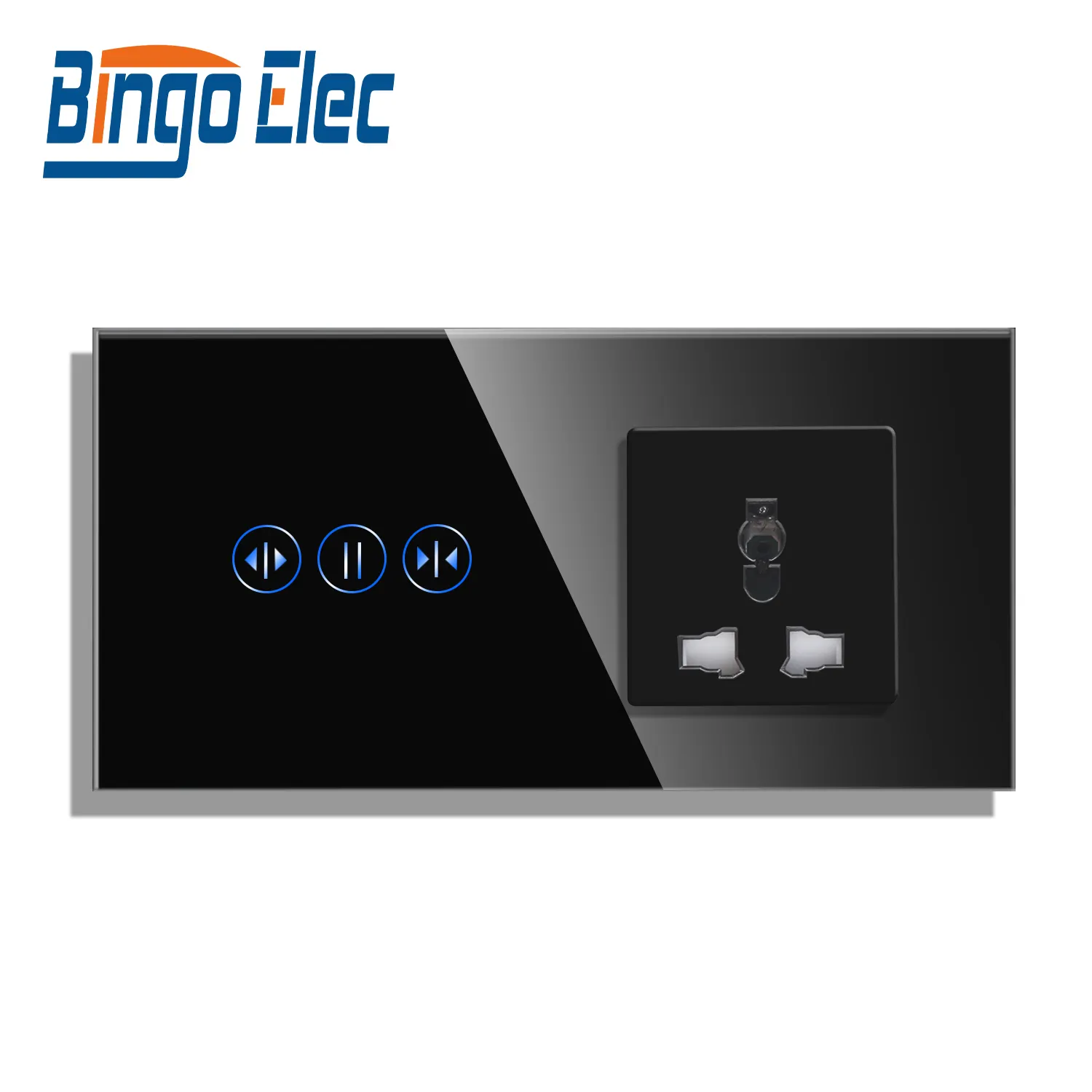 Bingoelec left-right 2Gang Wall Curtain Switches and Universal Sockets window Switch with glass panel