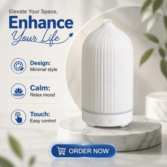 Natural Stone Ceramic Scent Diffuser, Ultrasonic Aromatherapy Oil Diffuser with Modern Minimalist Design