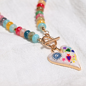 <span class=keywords><strong>Collier</strong></span> pendentif cœur peint en cristal de verre coloré avec breloque de dessin animé pour femme, idéal pour l'été - Product Image 3