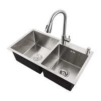 Évier de cuisine intelligent moderne noir multifonctionnel en acier inoxydable brossé fait main, double bac, sans robinet, à poser sur comptoir