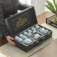 Service à thé Kung Fu Ru Kiln pour la maison – Théière en céramique, bol à couvercle, tasses à thé, plateau à thé – Coffret cadeau d'affaires de luxe léger Dehua