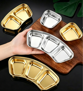 Plats à trempette coréens modernes personnalisables en acier inoxydable poli 304 Baishida, écologiques, avec 1/2/3 compartiments, pour les fêtes - Product Image 2